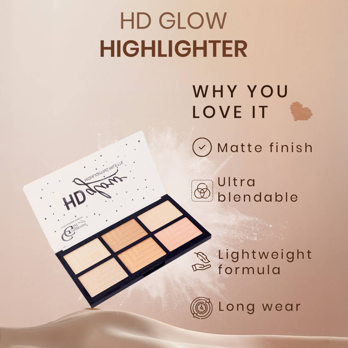 Gorgeous Girl 6 Color HD Glow Highlighter, Highly Pigmented & Blendable - Shade 02