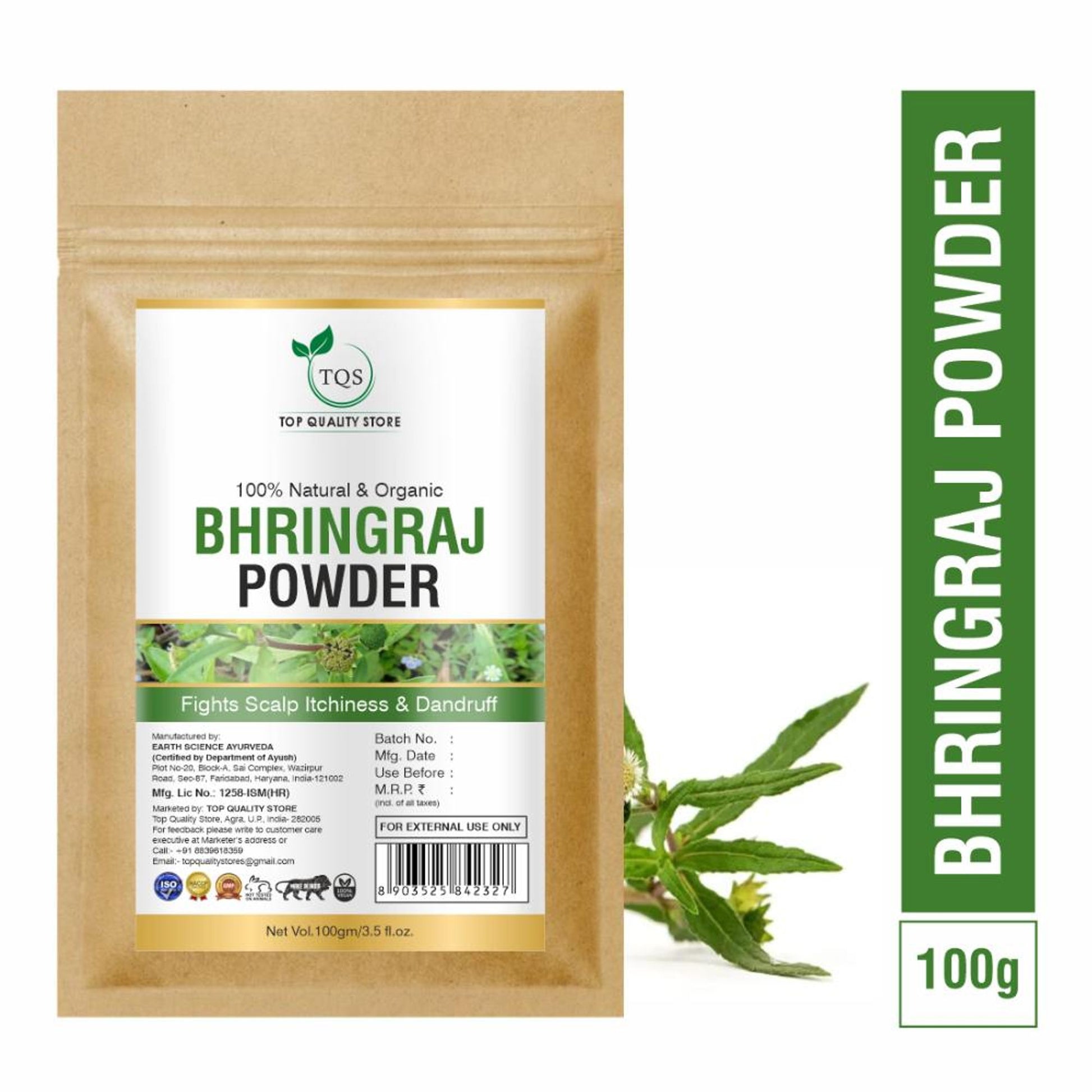 TQS 100% Organic Bhringraj Leaf Powder Deep Moisturize Scalp For Healthy Hair, Chemicals Free