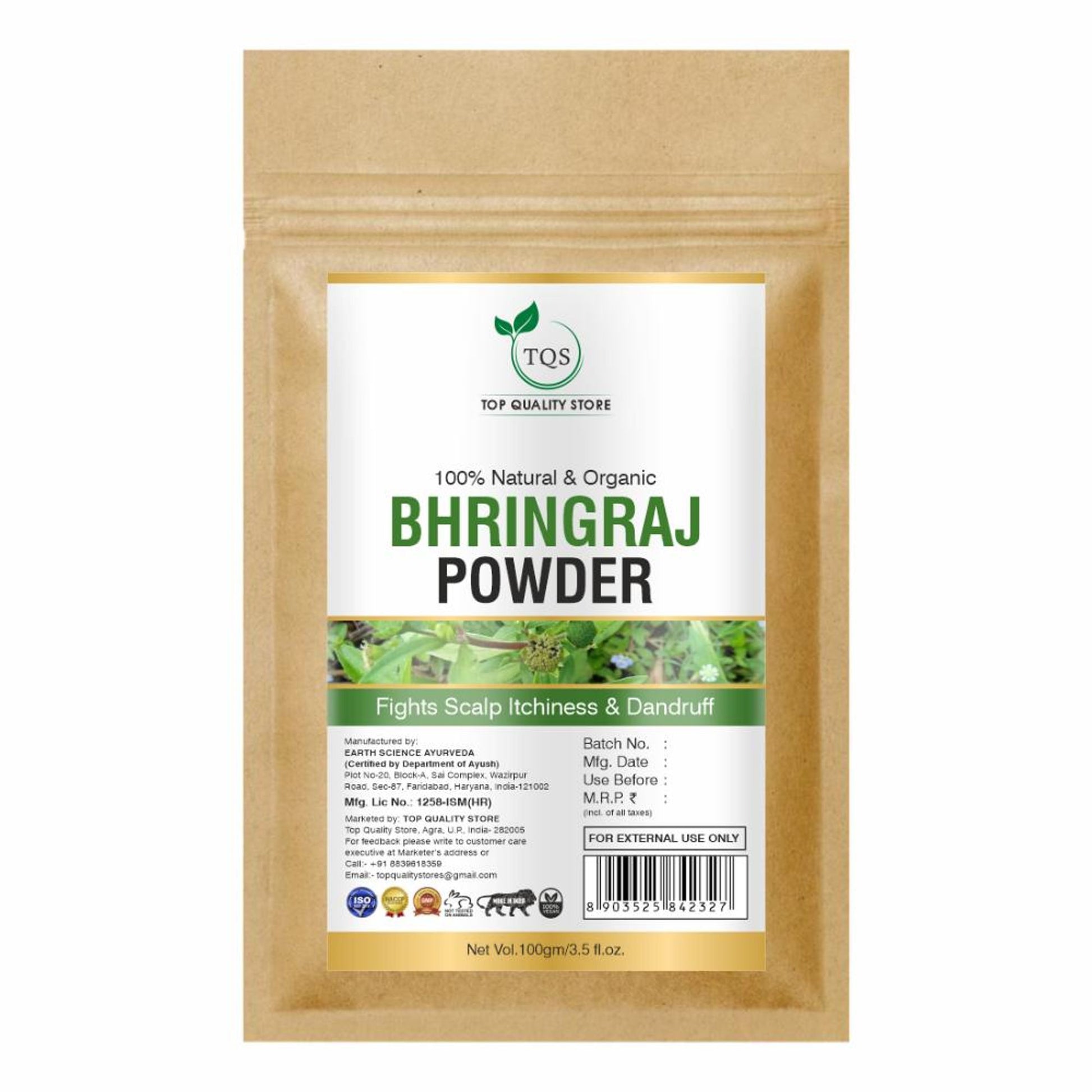 TQS 100% Organic Bhringraj Leaf Powder Deep Moisturize Scalp For Healthy Hair, Chemicals Free