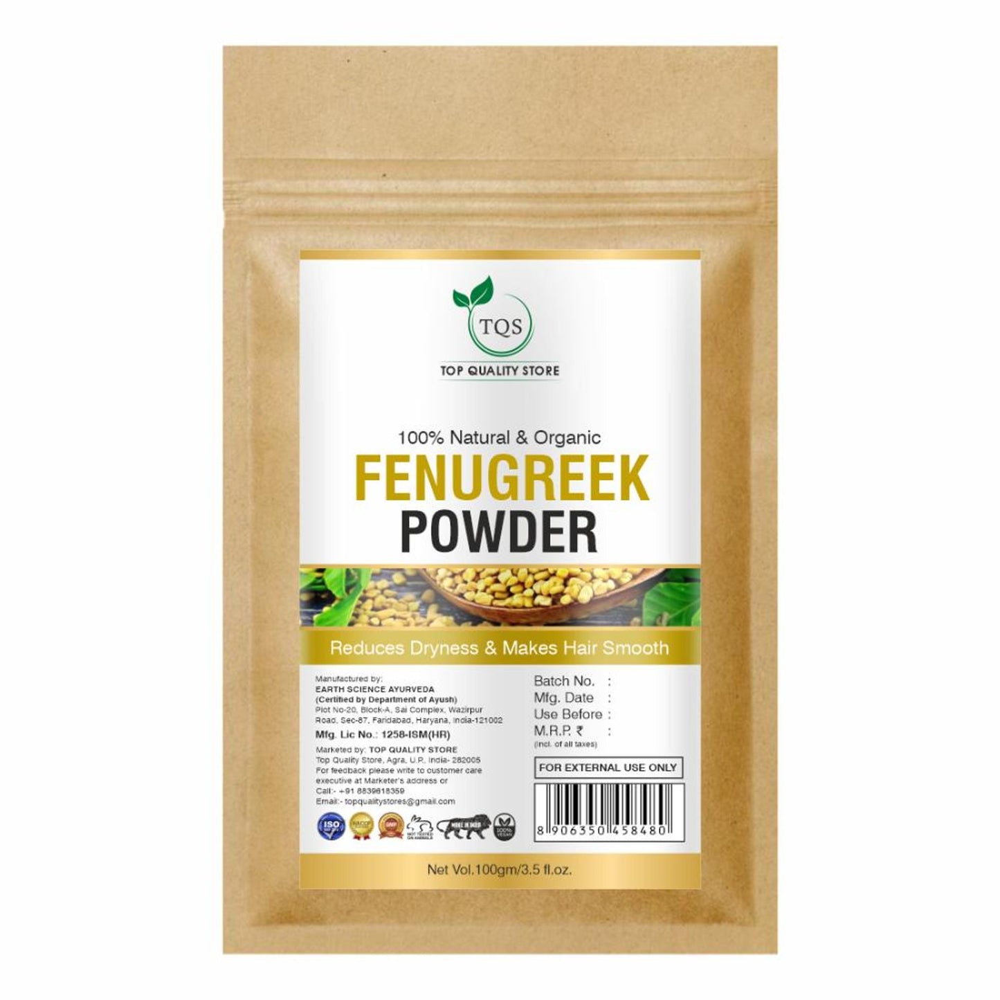 TQS Organic Fenugreek Methi Seed Powder For Hair - Anti-Dandruff & Reduces Scalp Irritation