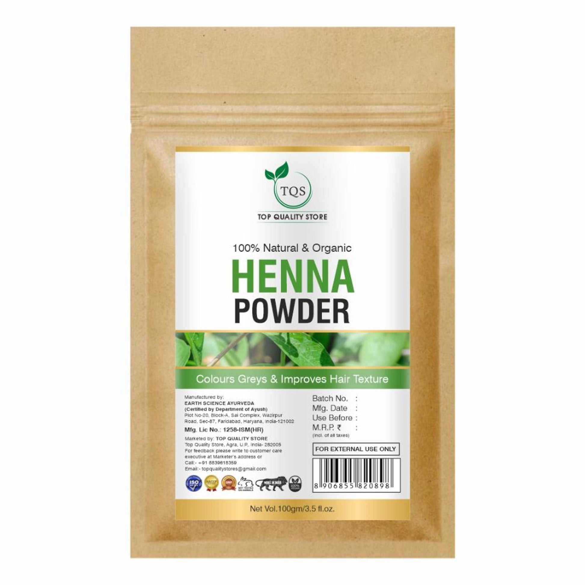 TQS Organic Henna Powder, 100% Natural Hair Dye, Prevent Dandruff & Promote Hair Growth