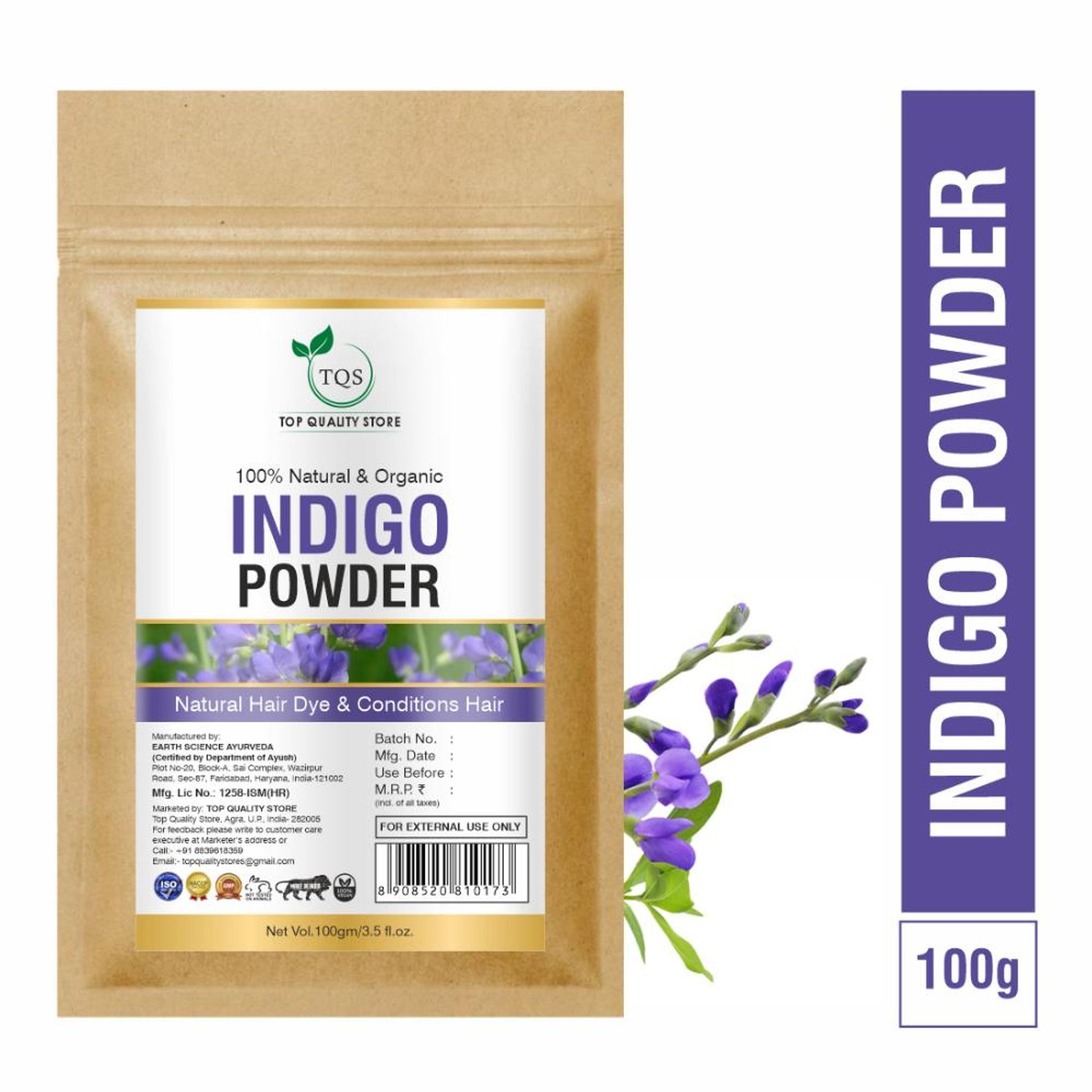 TQS Organic Indigo Powder For Natural Hair Coloring- 100% Organic, Prevents Premature Graying