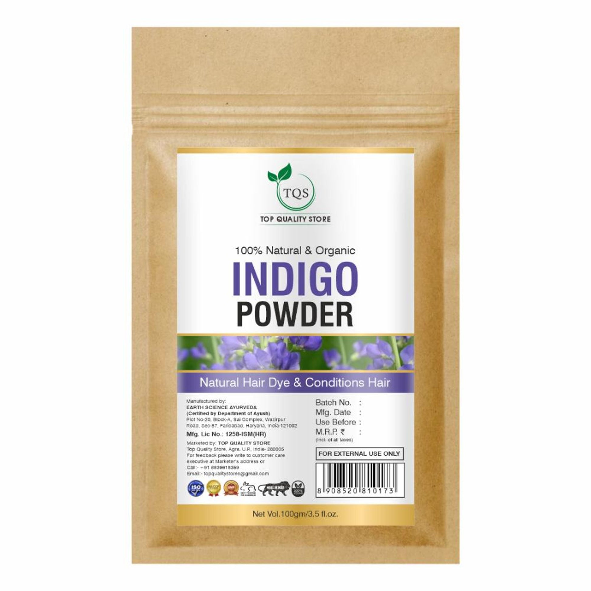 TQS Organic Indigo Powder For Natural Hair Coloring- 100% Organic, Prevents Premature Graying