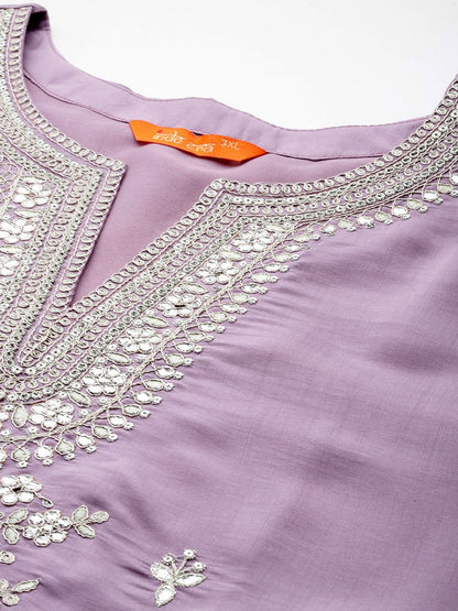 Indyancart IE Plus Size Embroidered Regular Sequinned Kurta with Trousers & With Dupatta