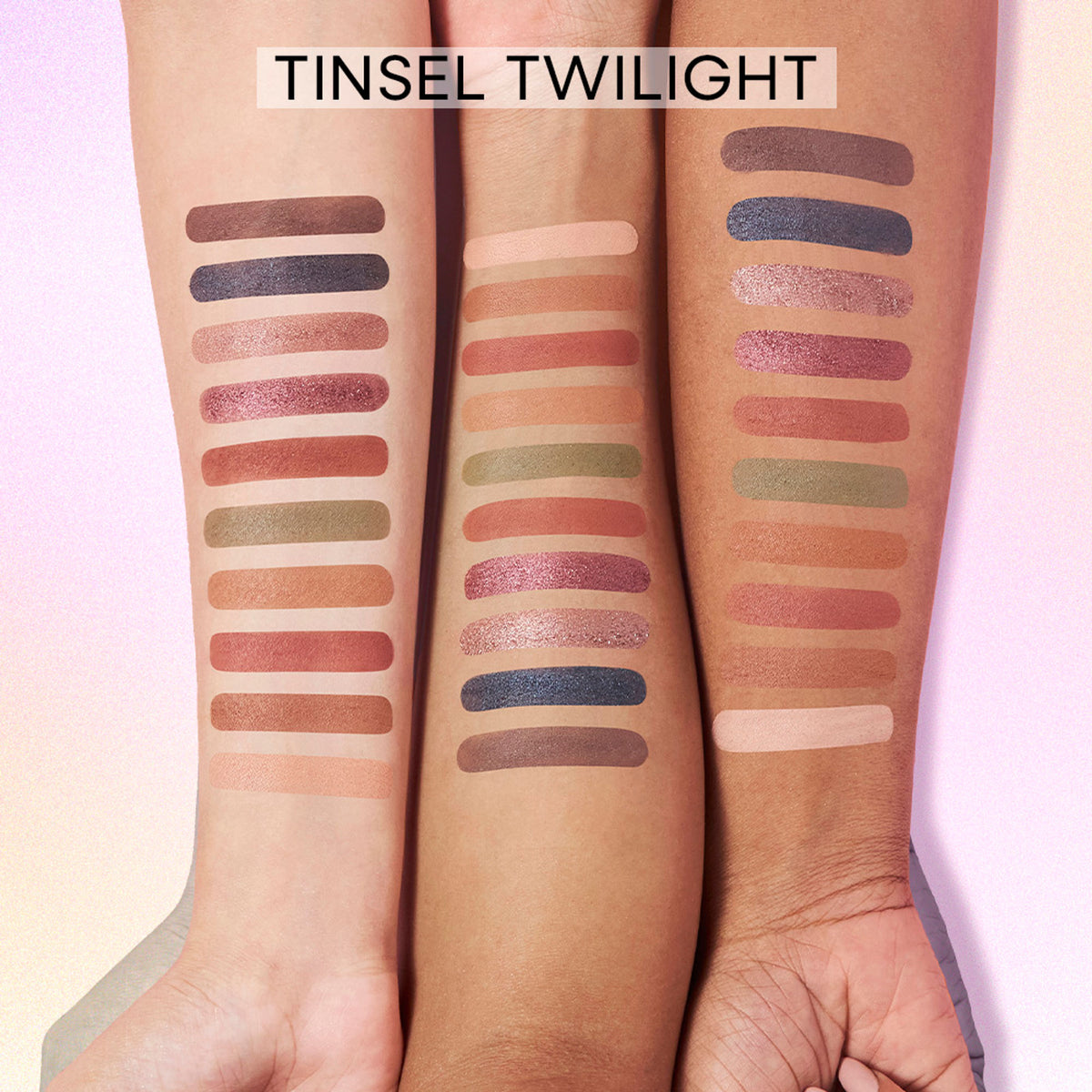Nykaa Cosmetics Eyes On Me! 10-in-1 Eyeshadow Palette in Tinsel Twilight with shimmery and matte shades for versatile eye looks.