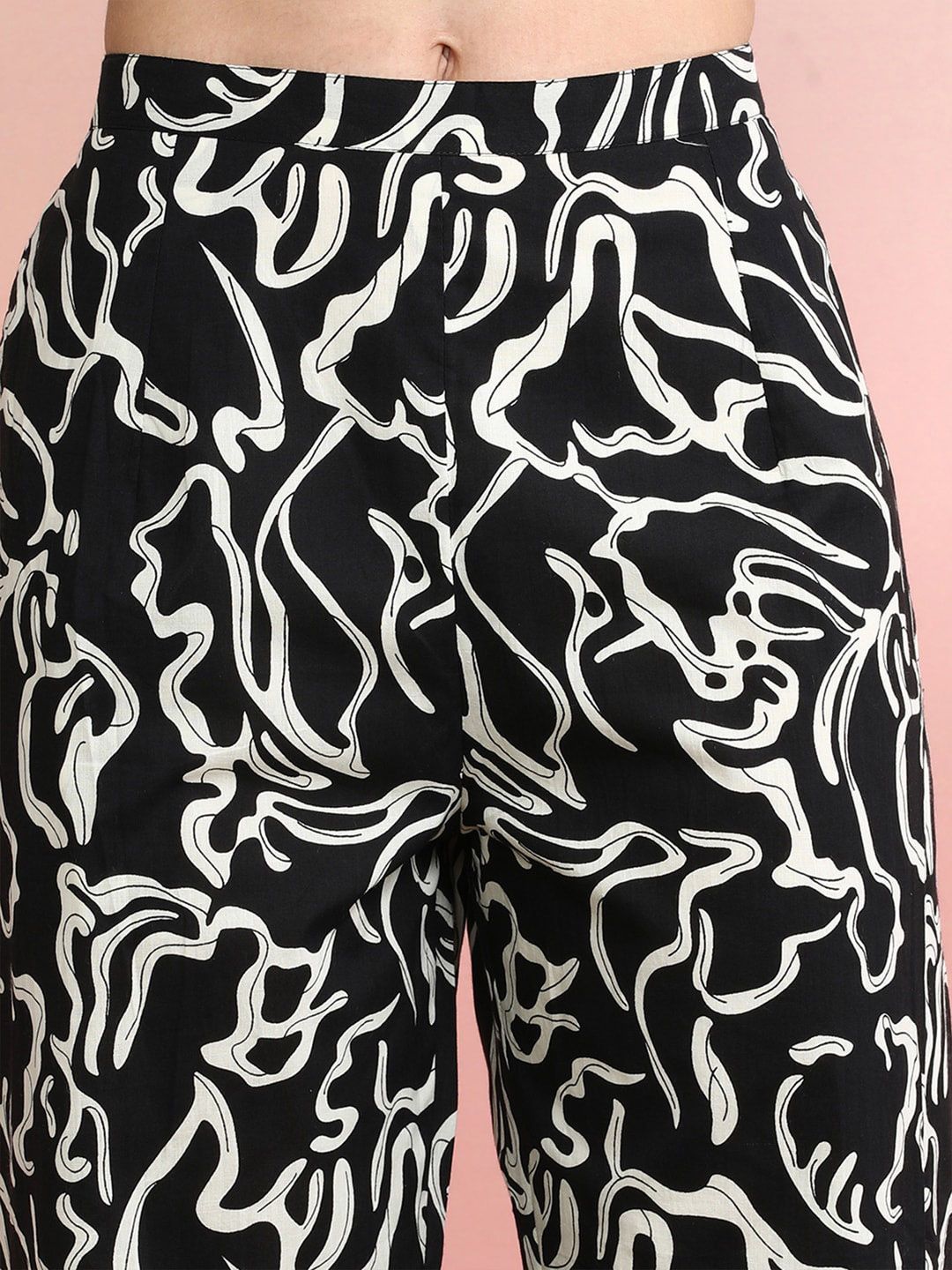 Indyancart IE Black Printed Pure Cotton Tunic With Trousers