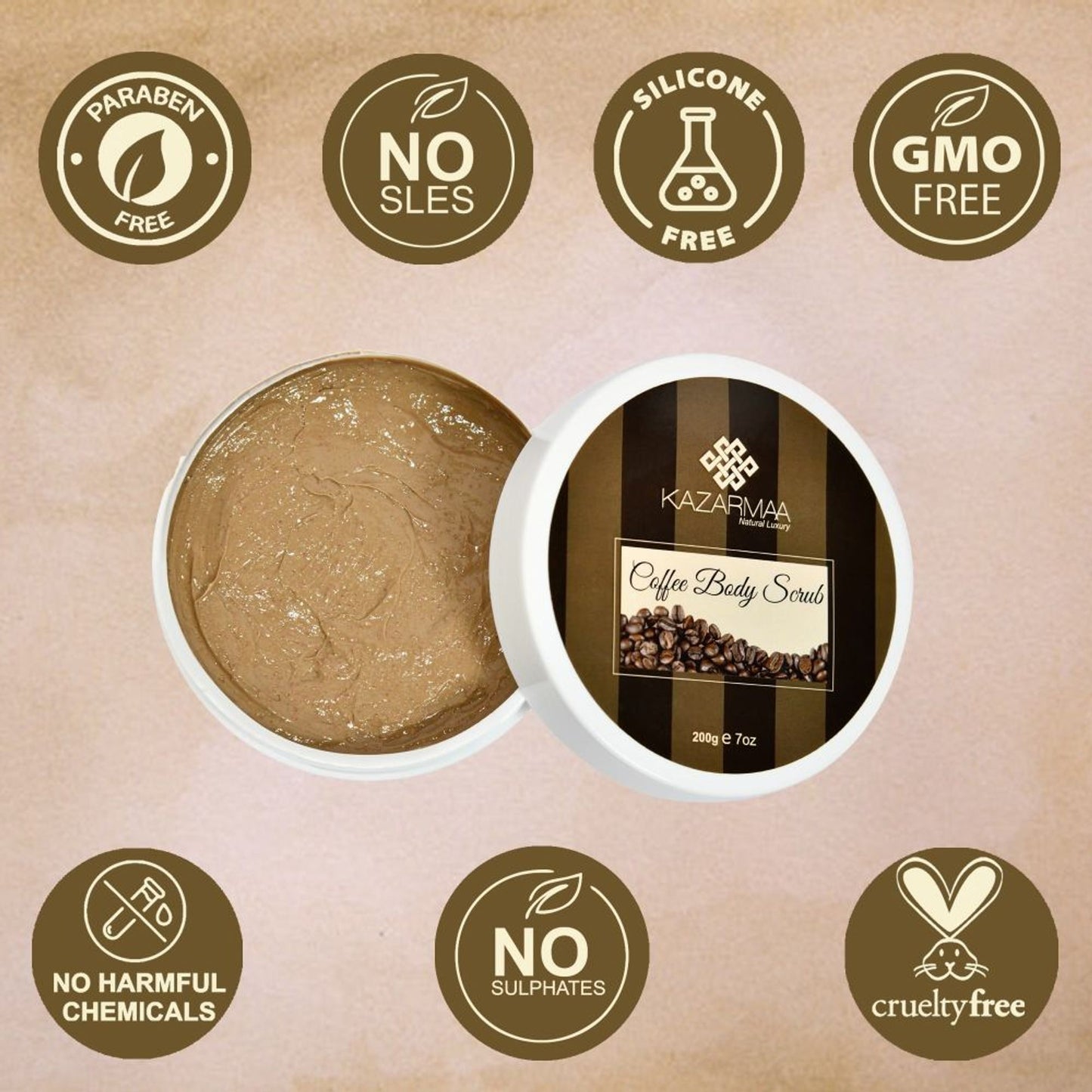 Kazarmaa Anti-cellulite Coffee Body Scrub With Shea Butter- Removes Tan And Dead Skin