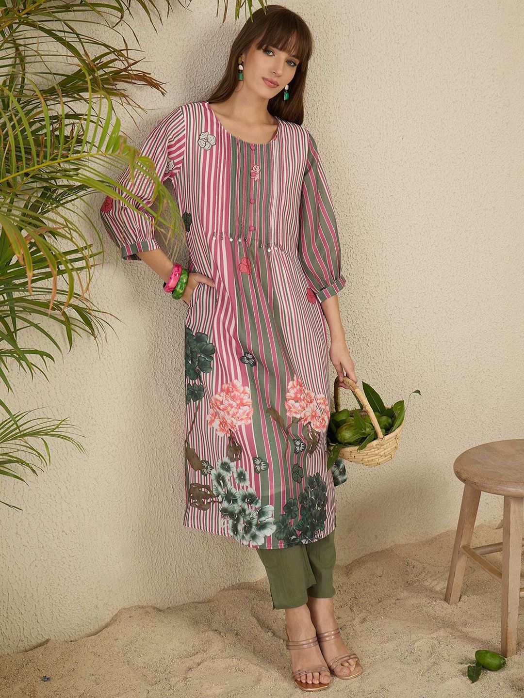 Indyancart IE Printed Pure Cotton Kurta & Trouser Co-Ords