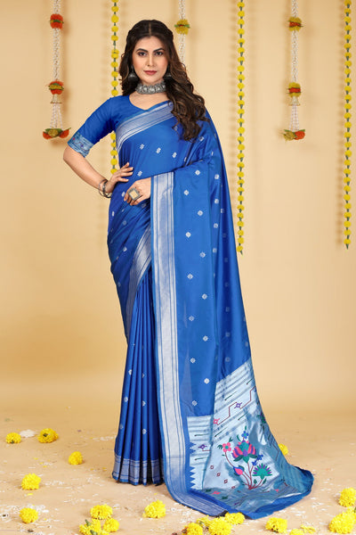Indyancart GR Women's Mastani Navy Blue Zari Paithani Silk Saree