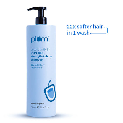 Plum Peptides Shampoo with Coconut Milk for Dry & Rough Hair 22x softer hair in 1 wash