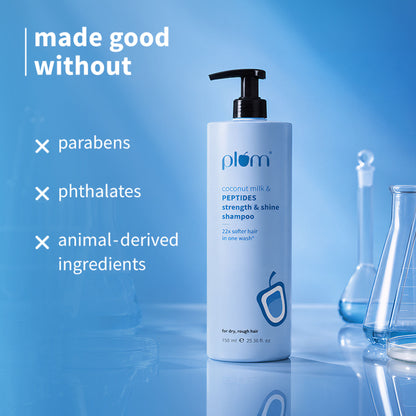Plum Peptides Shampoo with Coconut Milk for Dry & Rough Hair 22x softer hair in 1 wash