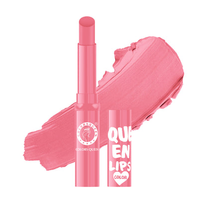Colors Queen Lips Color Lip Balm in vibrant shade, featuring a sleek tube with the Colors Queen logo on the packaging.