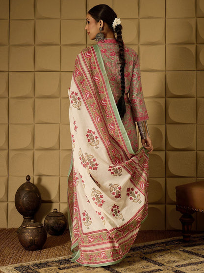 Indyancart IE Floral Printed Pure Cotton Kurta Straight Kurta With Salwar And Dupatta