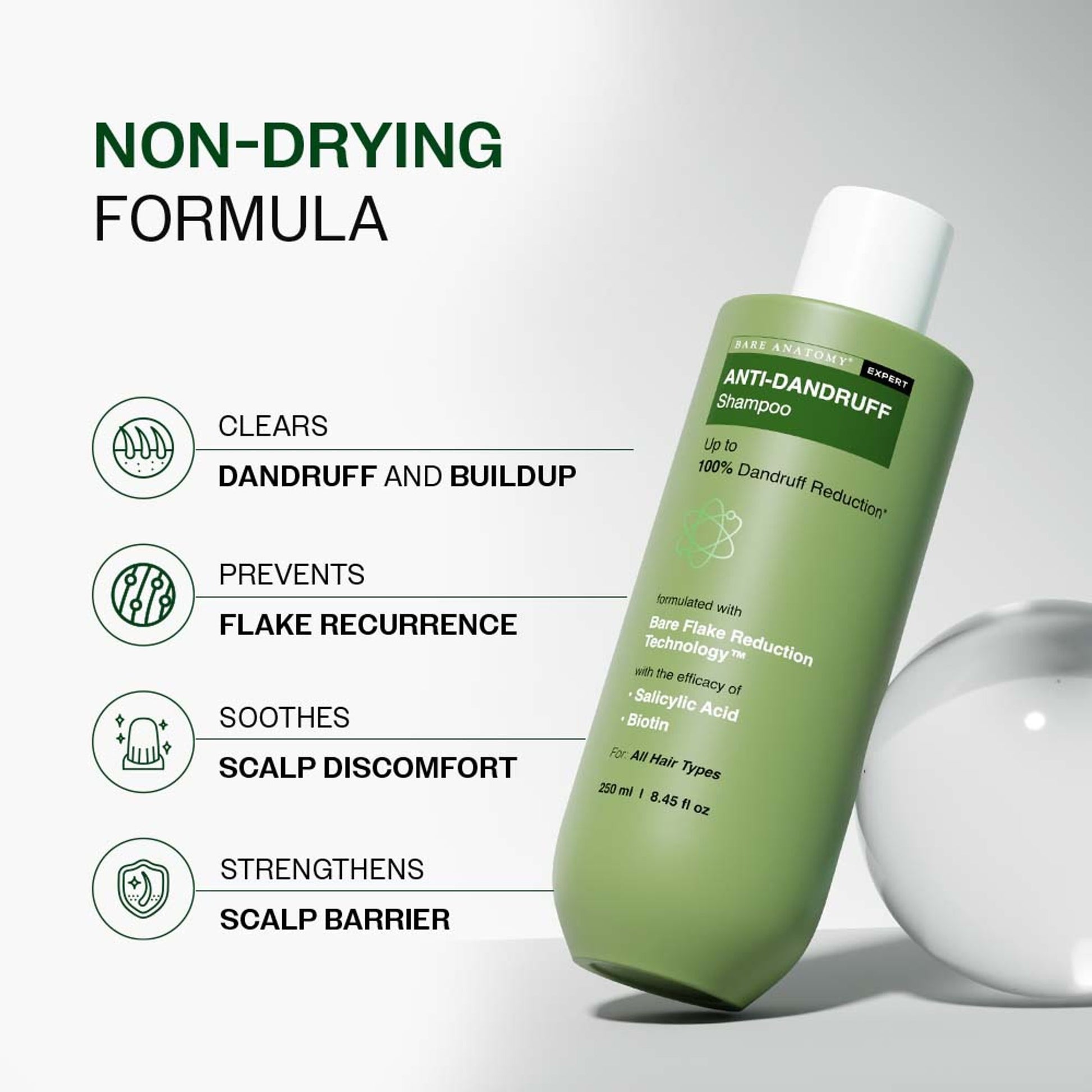 Bare Anatomy Anti-Dandruff Shampoo with Salicylic Acid, Piroctone Olamine, Biotin & Menthol