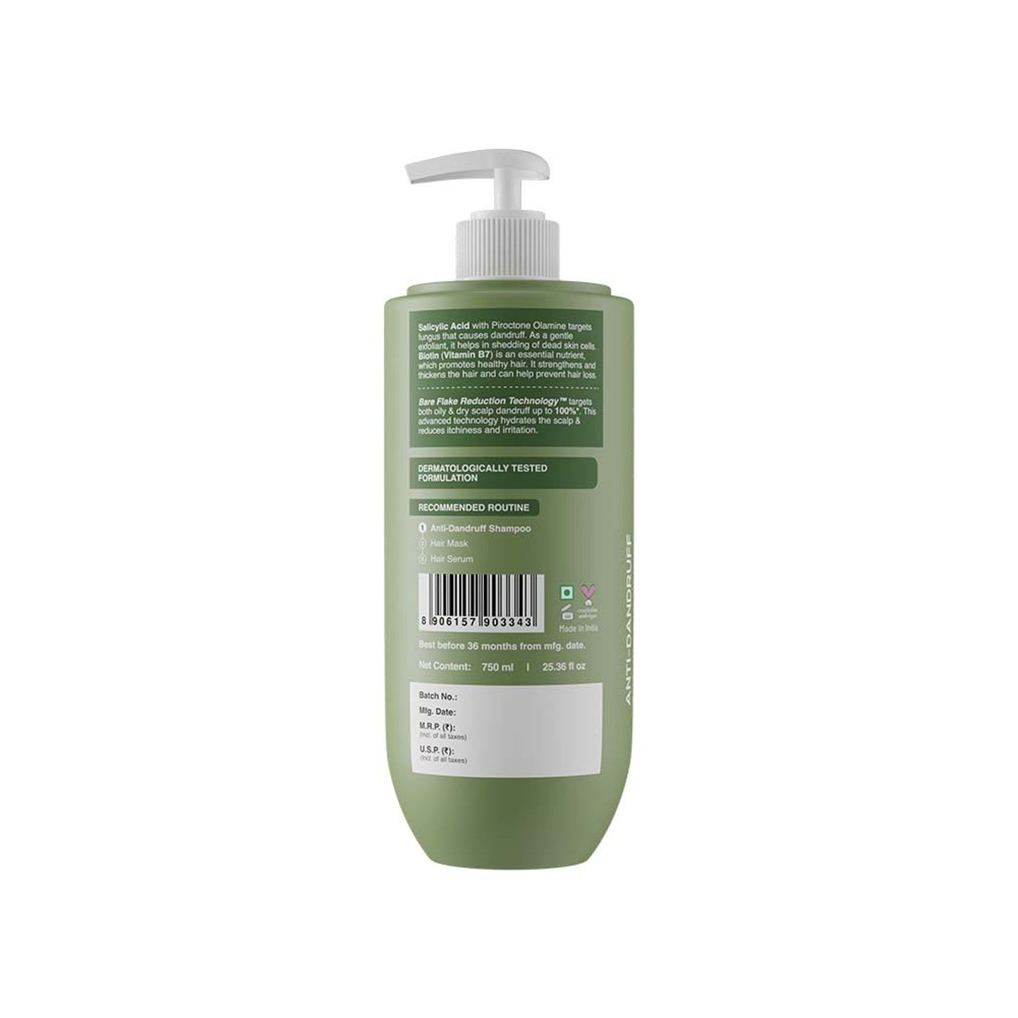 Bare Anatomy Anti-Dandruff Shampoo with Salicylic Acid, Piroctone Olamine, Biotin & Menthol