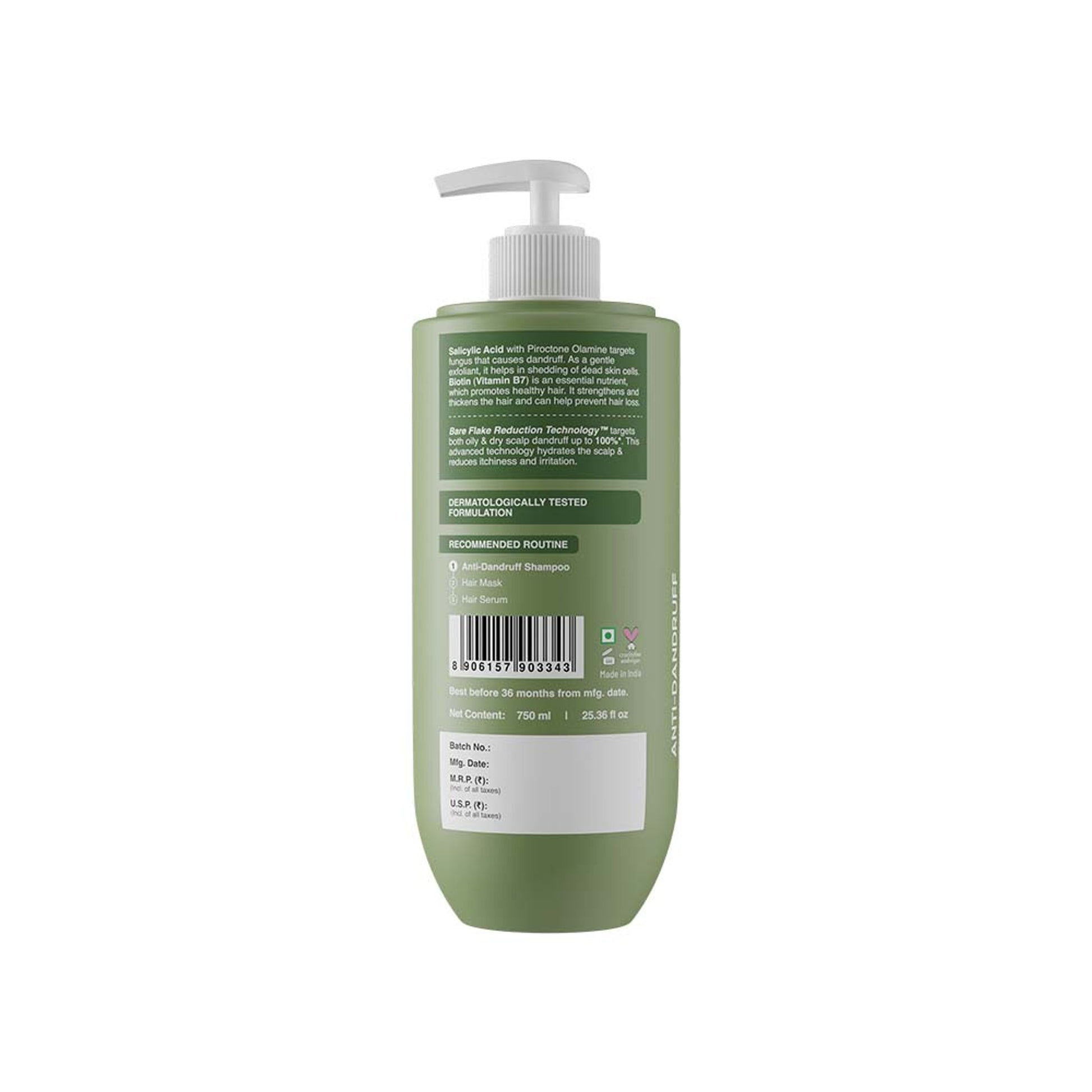 Bare Anatomy Anti-Dandruff Shampoo with Salicylic Acid, Piroctone Olamine, Biotin & Menthol