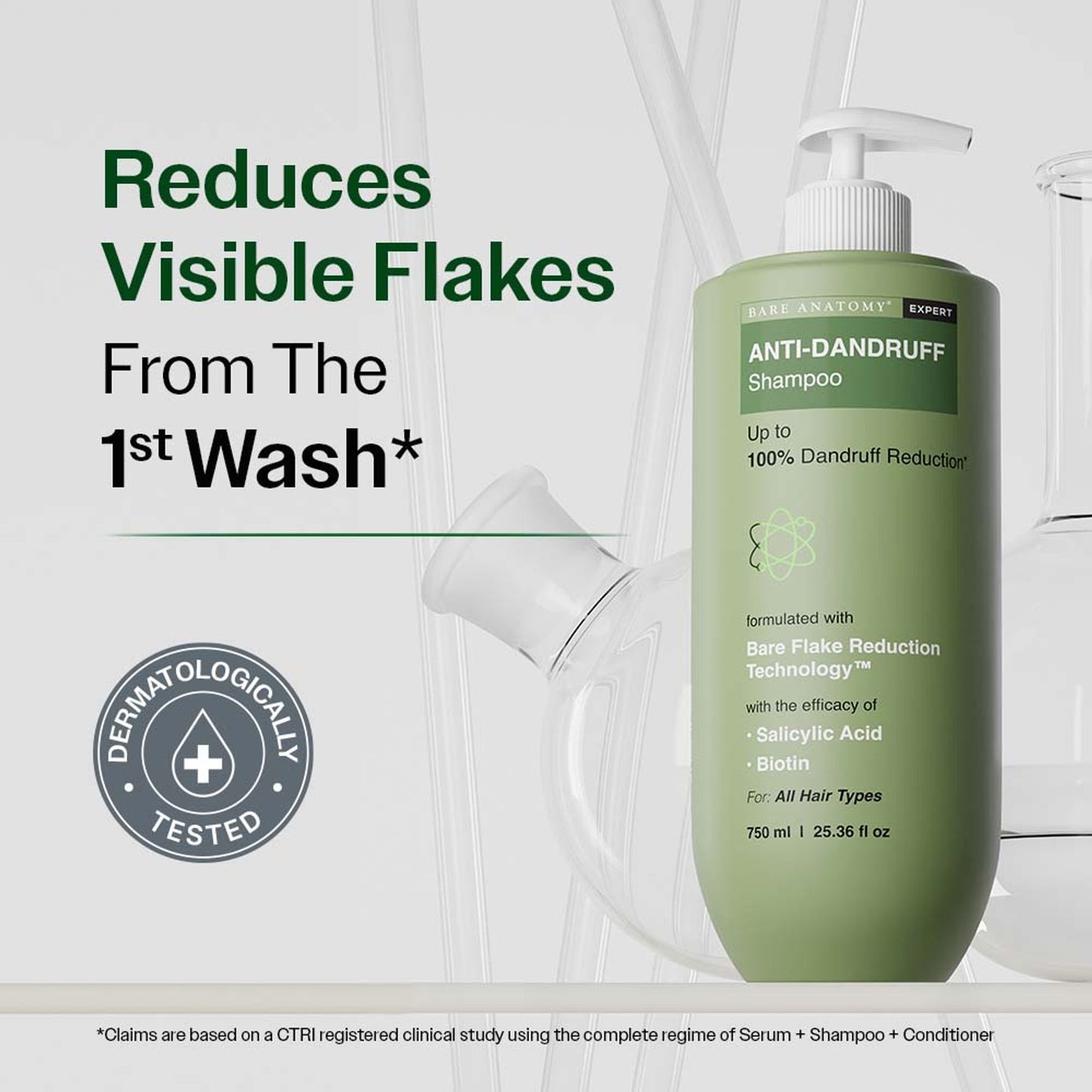 Bare Anatomy Anti-Dandruff Shampoo with Salicylic Acid, Piroctone Olamine, Biotin & Menthol