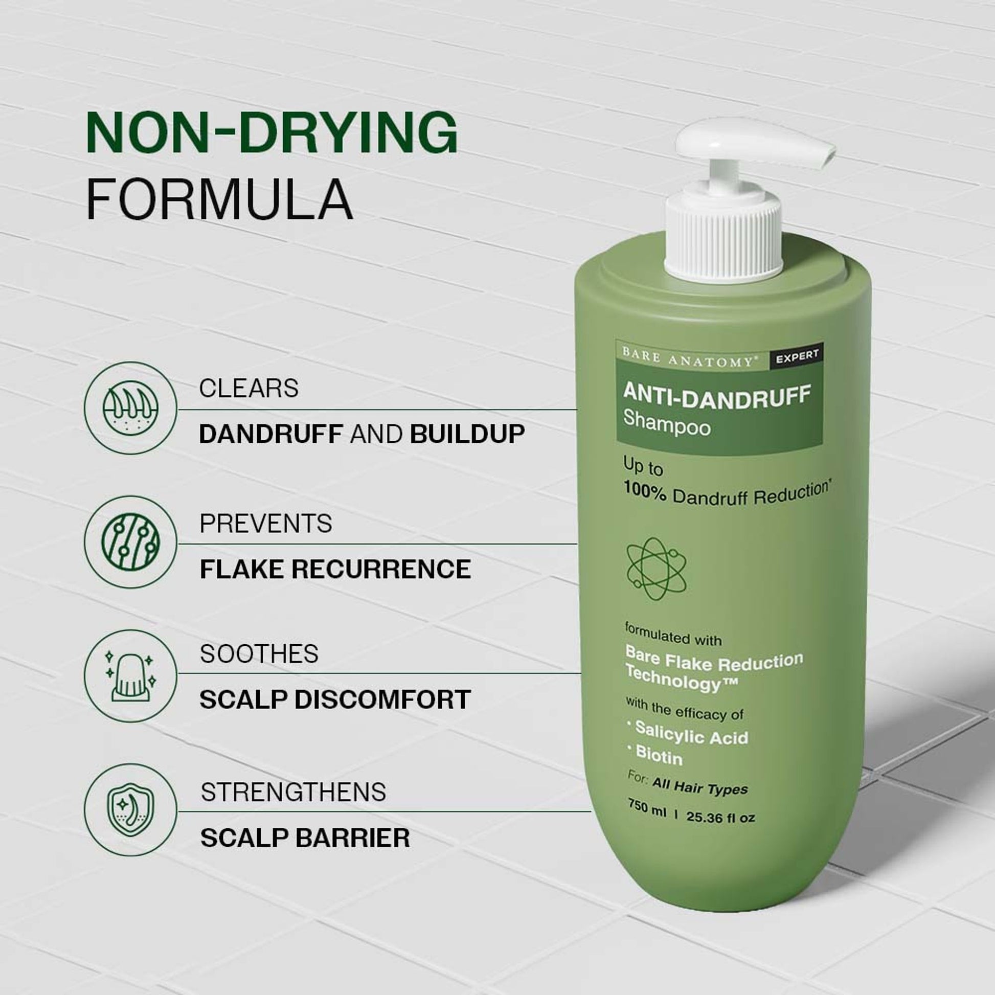Bare Anatomy Anti-Dandruff Shampoo with Salicylic Acid, Piroctone Olamine, Biotin & Menthol