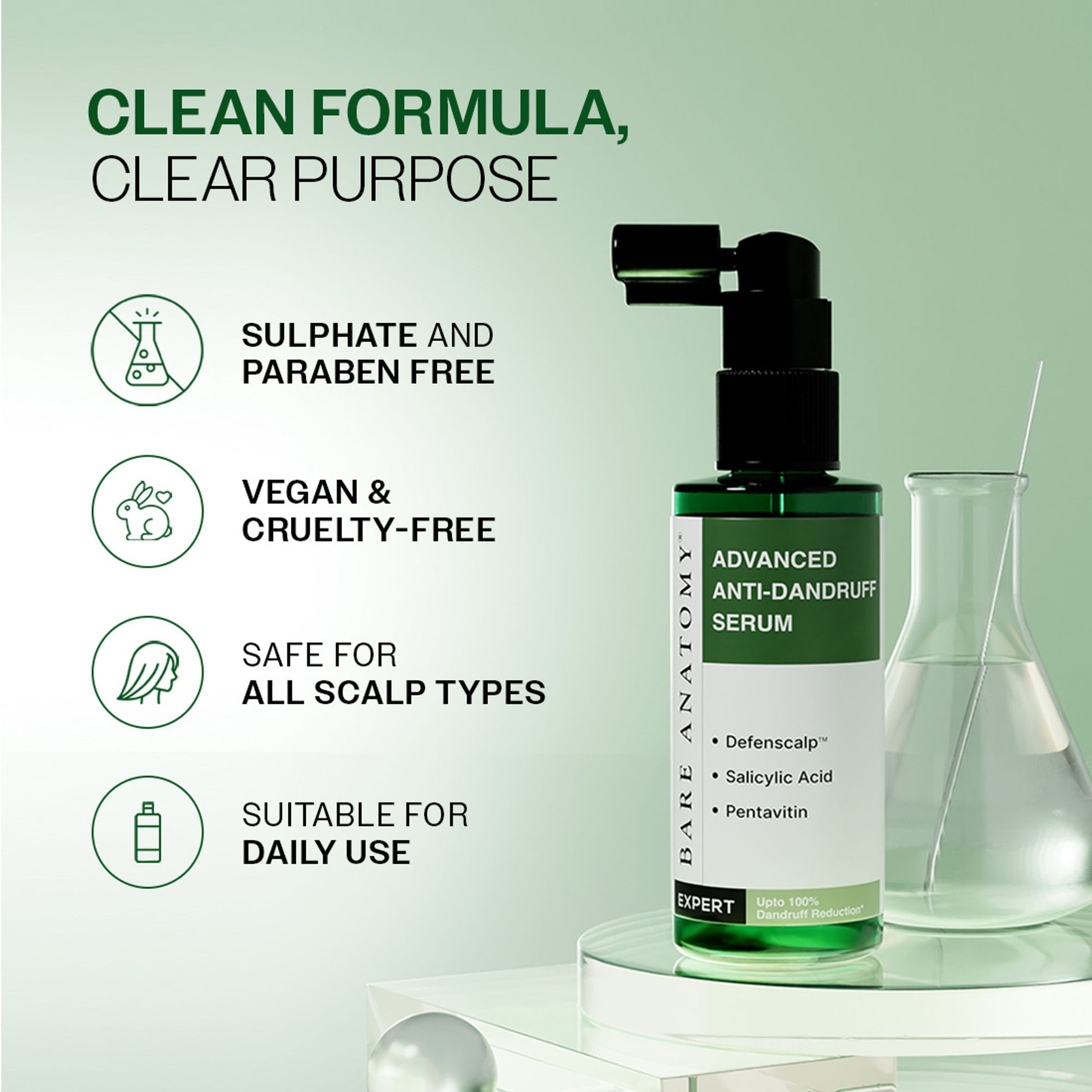 Bare Anatomy Advanced Anti Dandruff Serum Up to 100% Dandruff Reduction Non-Greasy Formula