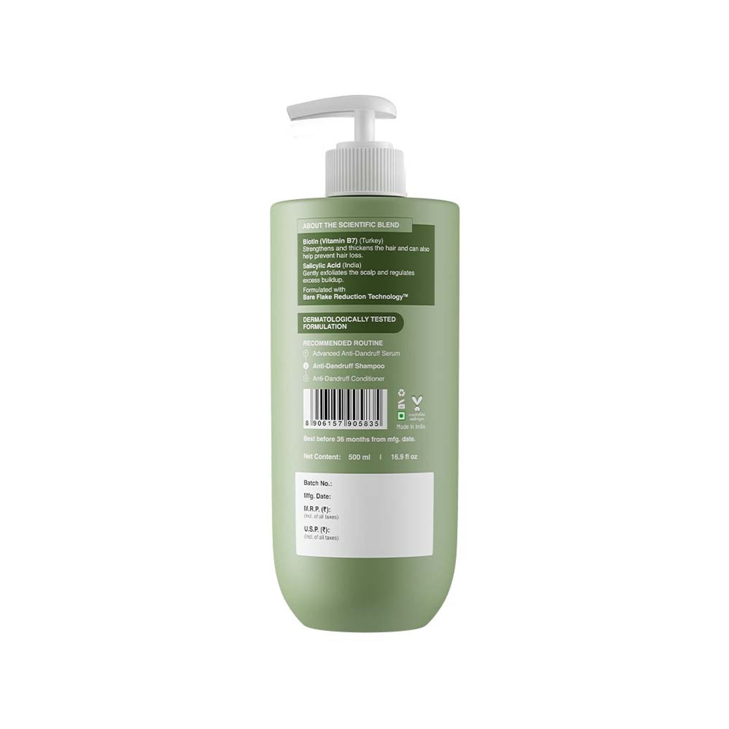 Bare Anatomy Anti-Dandruff Shampoo with Salicylic Acid, Piroctone Olamine, Biotin & Menthol
