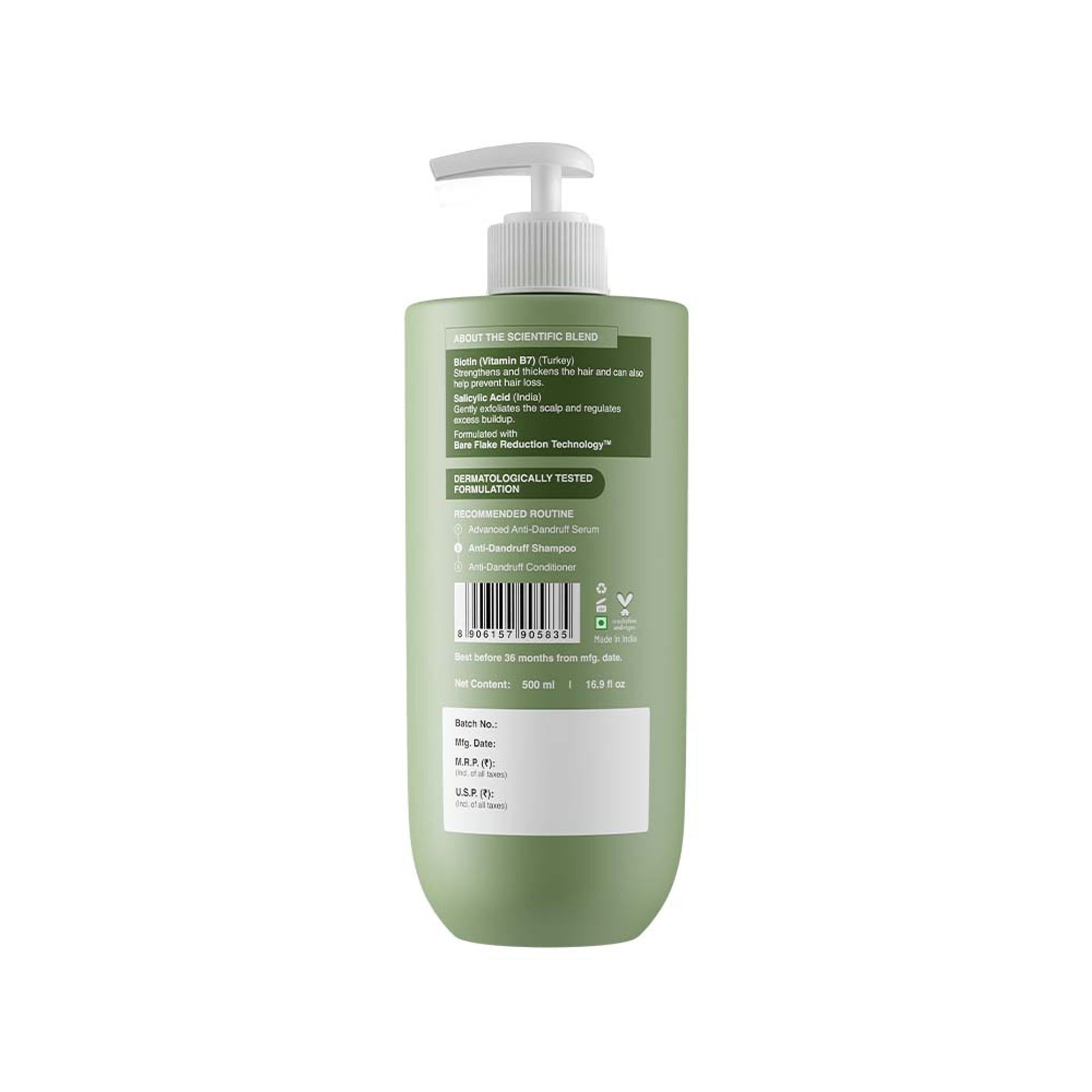 Bare Anatomy Anti-Dandruff Shampoo with Salicylic Acid, Piroctone Olamine, Biotin & Menthol