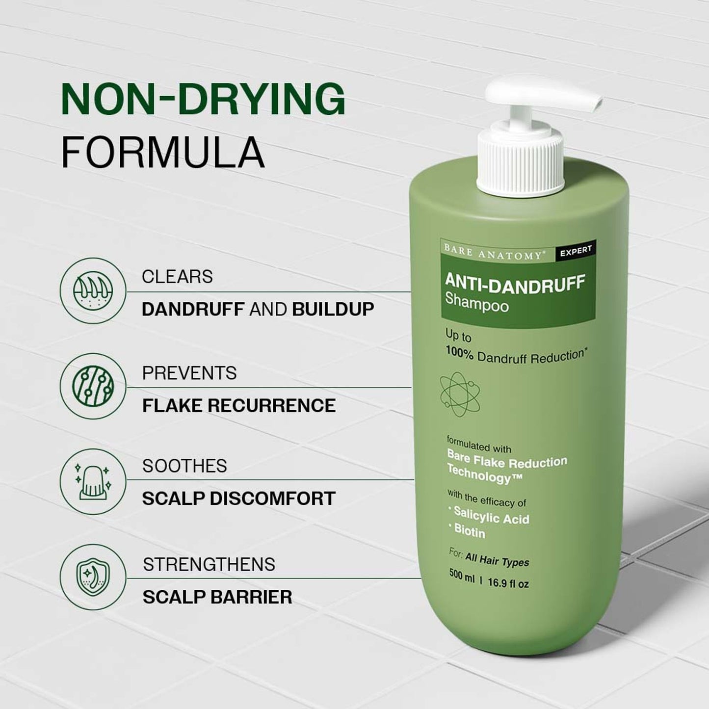 Bare Anatomy Anti-Dandruff Shampoo with Salicylic Acid, Piroctone Olamine, Biotin & Menthol