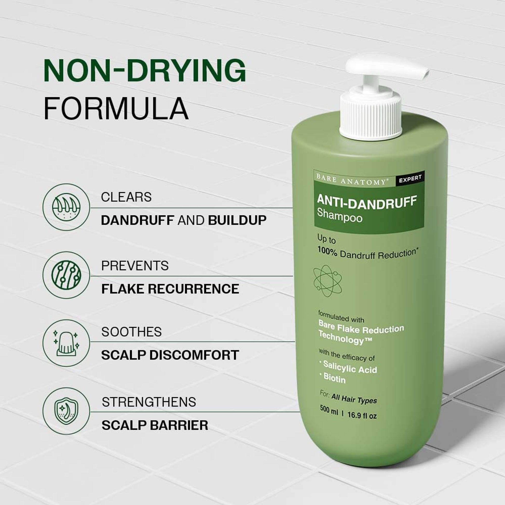 Bare Anatomy Anti-Dandruff Shampoo with Salicylic Acid, Piroctone Olamine, Biotin & Menthol
