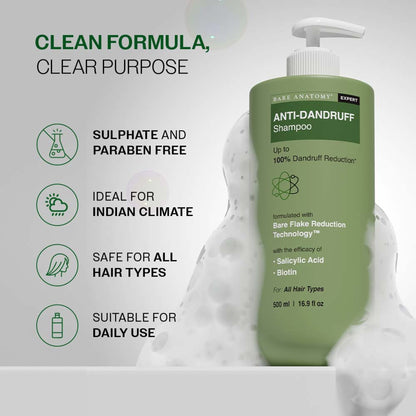 Bare Anatomy Anti-Dandruff Shampoo with Salicylic Acid, Piroctone Olamine, Biotin & Menthol