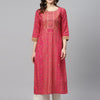 Indyancart IE Women Pink & Peach-Coloured Foil Print Straight Kurta