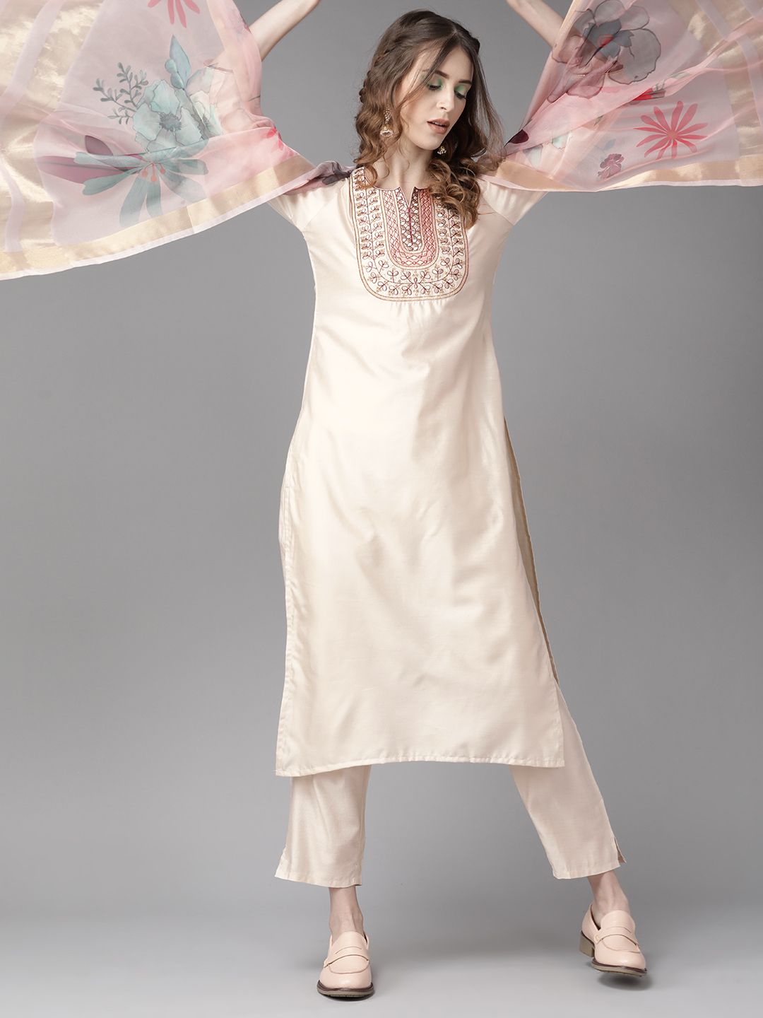 Women Yoke Design Straight Kurta and Palazzo With Dupatta