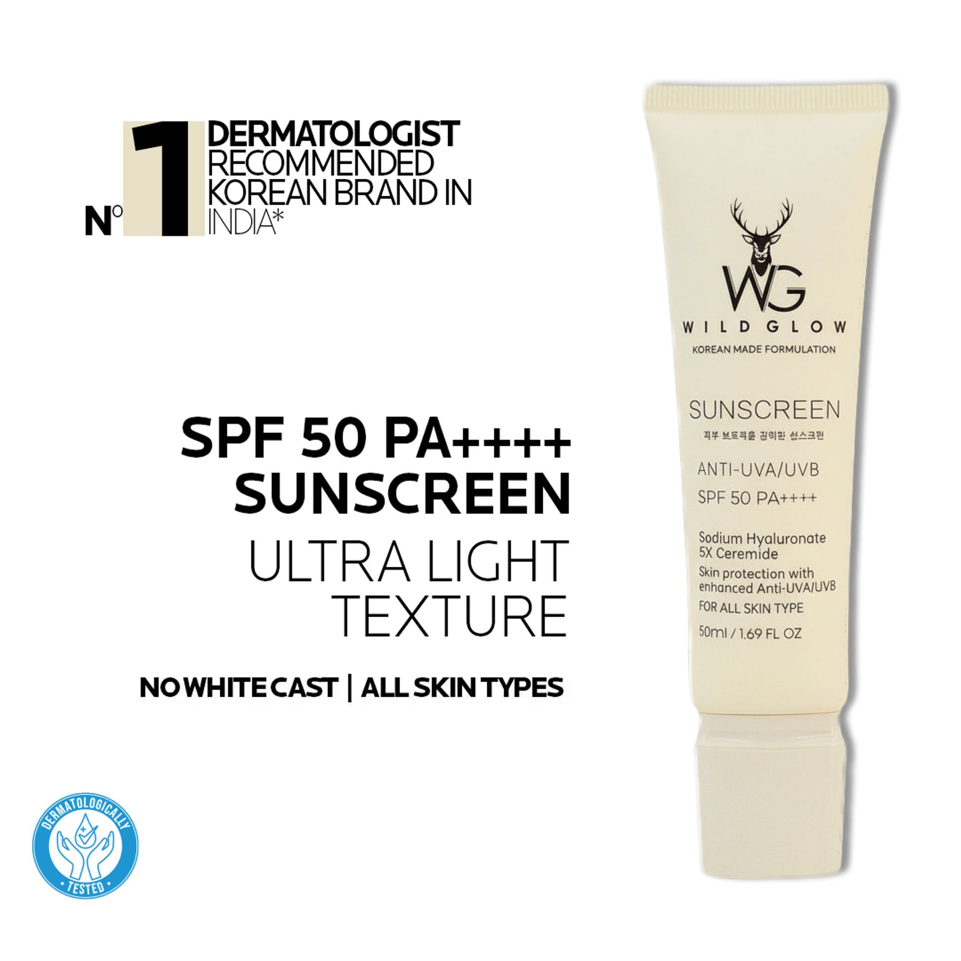 WILDGLOW Sunscreen SPF 50 PA++++