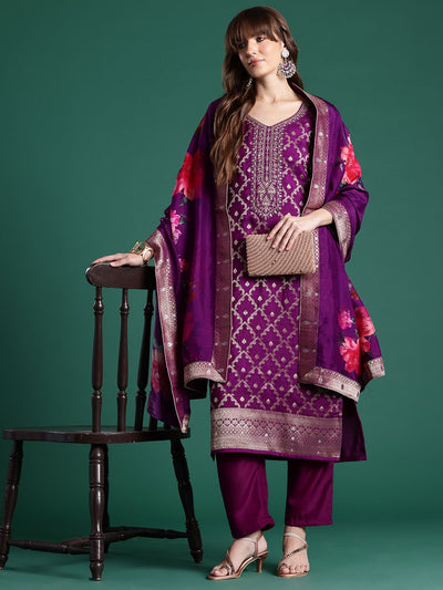 Indyancart IE Embroidered Regular Kurta With Trousers & Dupatta
