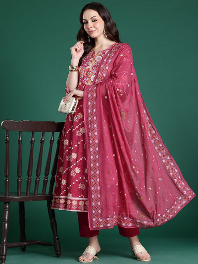 Indyancart IE Floral Printed Pure Cotton Kurta with Trousers & Dupatta