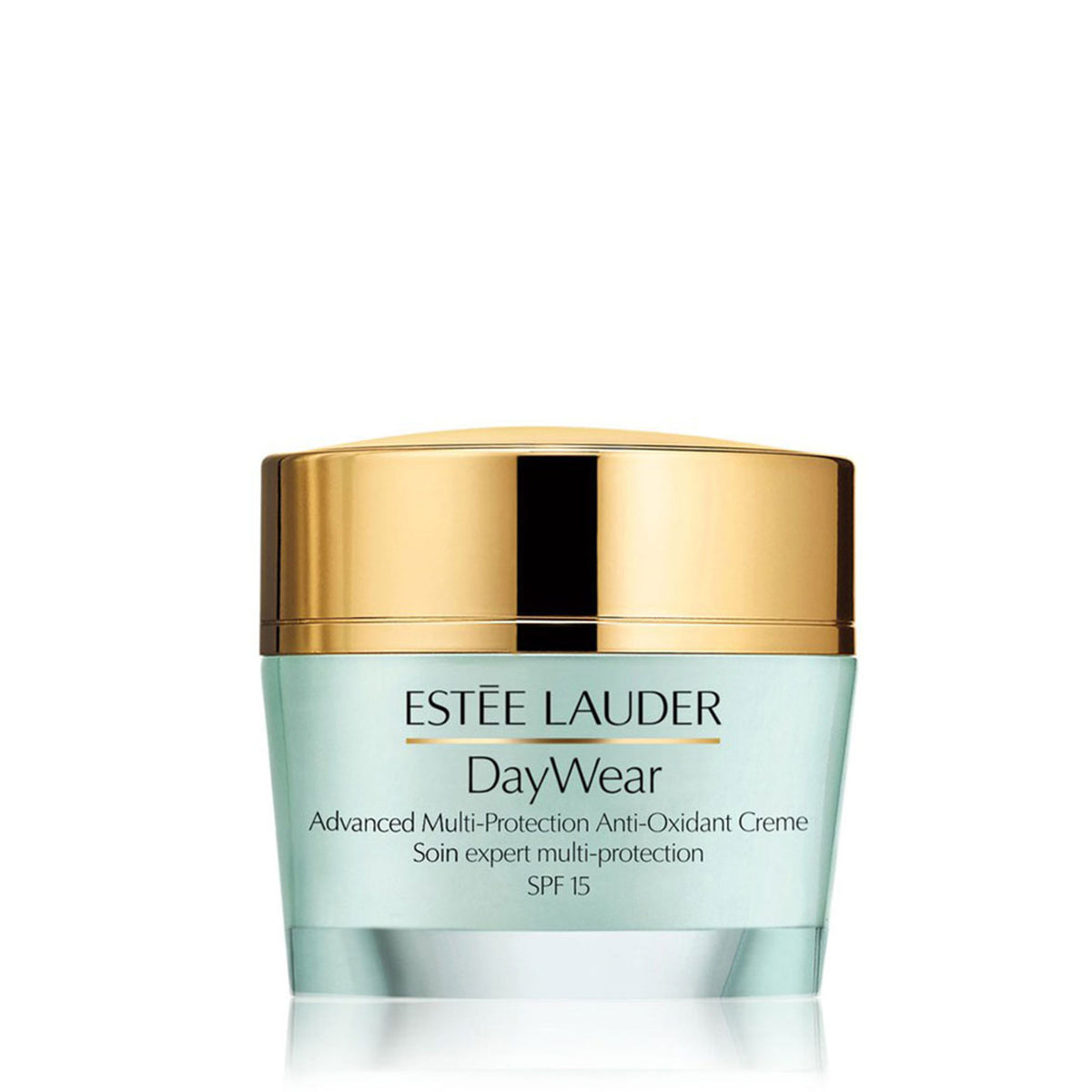 Estee Lauder DayWear Multi Protection Anti-Oxidant Creme SPF15 for normal and combination skin, shown in a jar with a white lid.