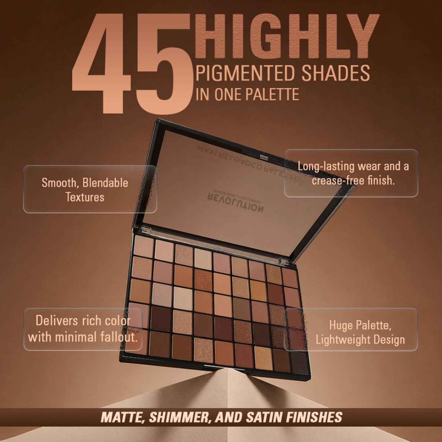 Makeup Revolution Maxi Reloaded Eyeshadow Palette - 45 Shades-Shimmer & Easy Blendable - Nudes