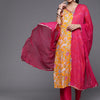 Indyancart VA Women's Mustard Yellow Ethnic Motifs Printed Kurta with Trousers & Dupatta