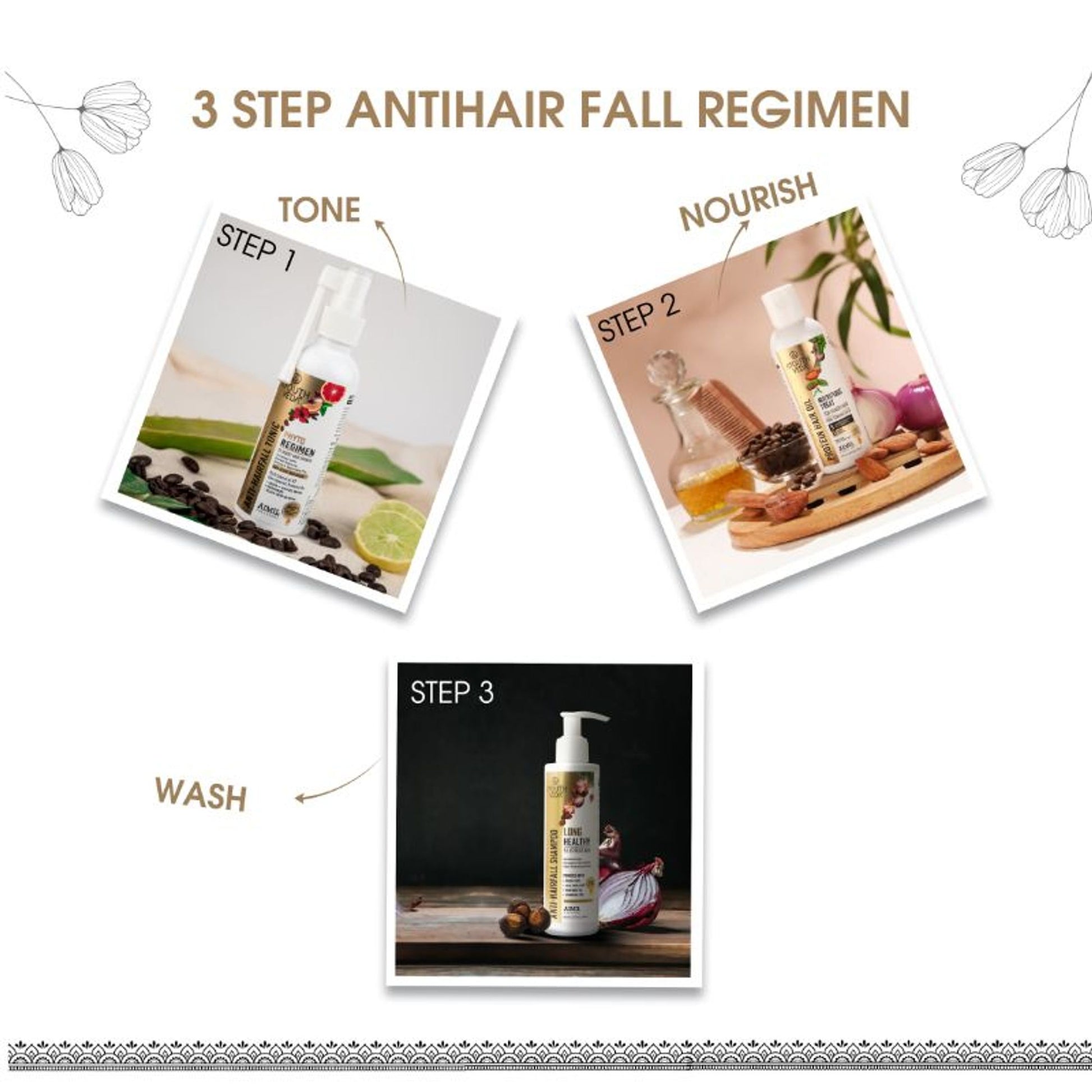 Anti-Hair Fall 3-Step Regimen Kit with Shampoo, Protein Hair Oil & Tonic For Hair Growth