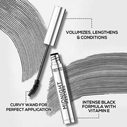 RENEE Midnight Mascara, Darkest Black, Clump - Free & Long-Lasting, Volumizes, Lengthens & Nourishes