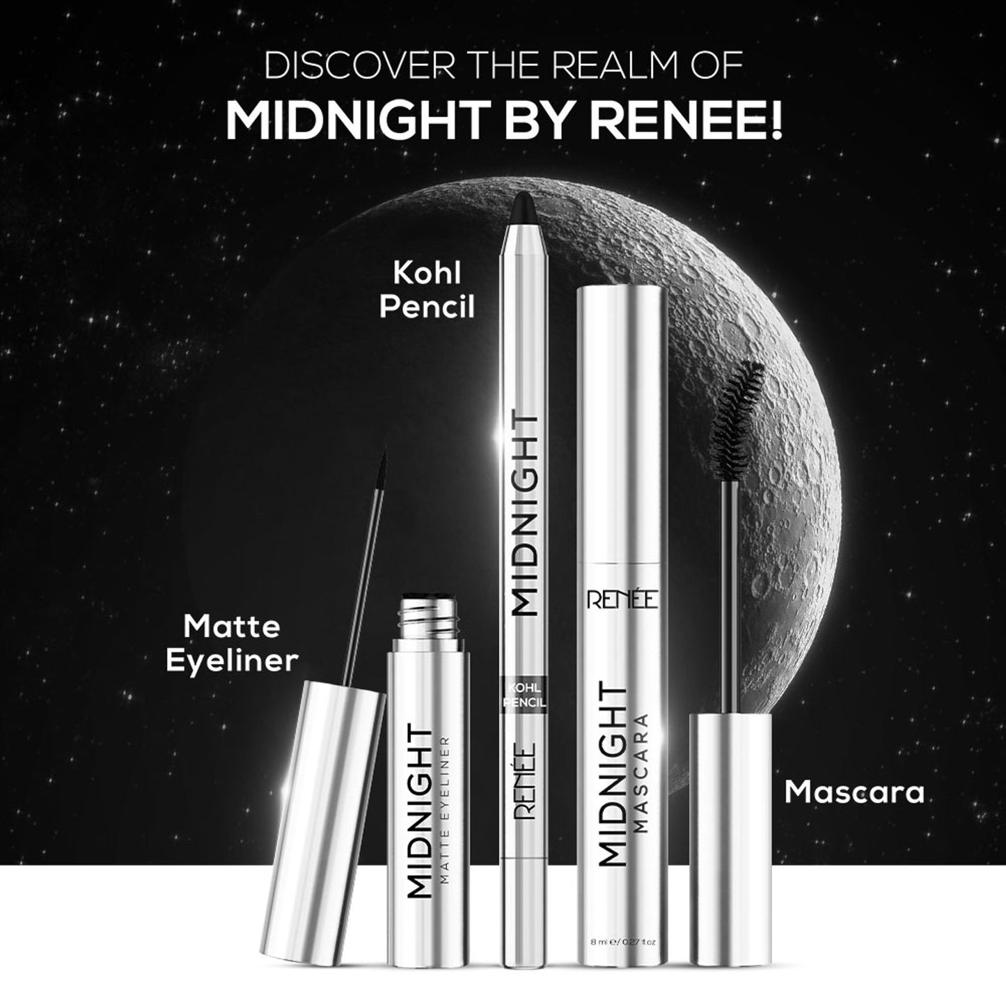 RENEE Midnight Mascara, Darkest Black, Clump - Free & Long-Lasting, Volumizes, Lengthens & Nourishes