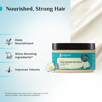Pilgrim Argan Oil Deep Nourish Hair Mask for Dry Frizzy & Damaged Hair Boosts Shine Paraben Free