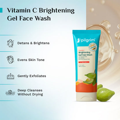 Pilgrim 10% Vitamin C Brightening Gel Face Wash Triple Glow+++ with 5% Niacinamide For Dark Spots