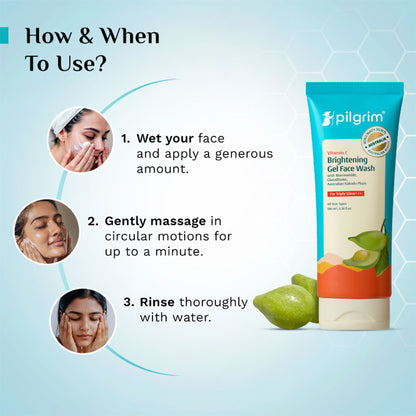 Pilgrim 10% Vitamin C Brightening Gel Face Wash Triple Glow+++ with 5% Niacinamide For Dark Spots