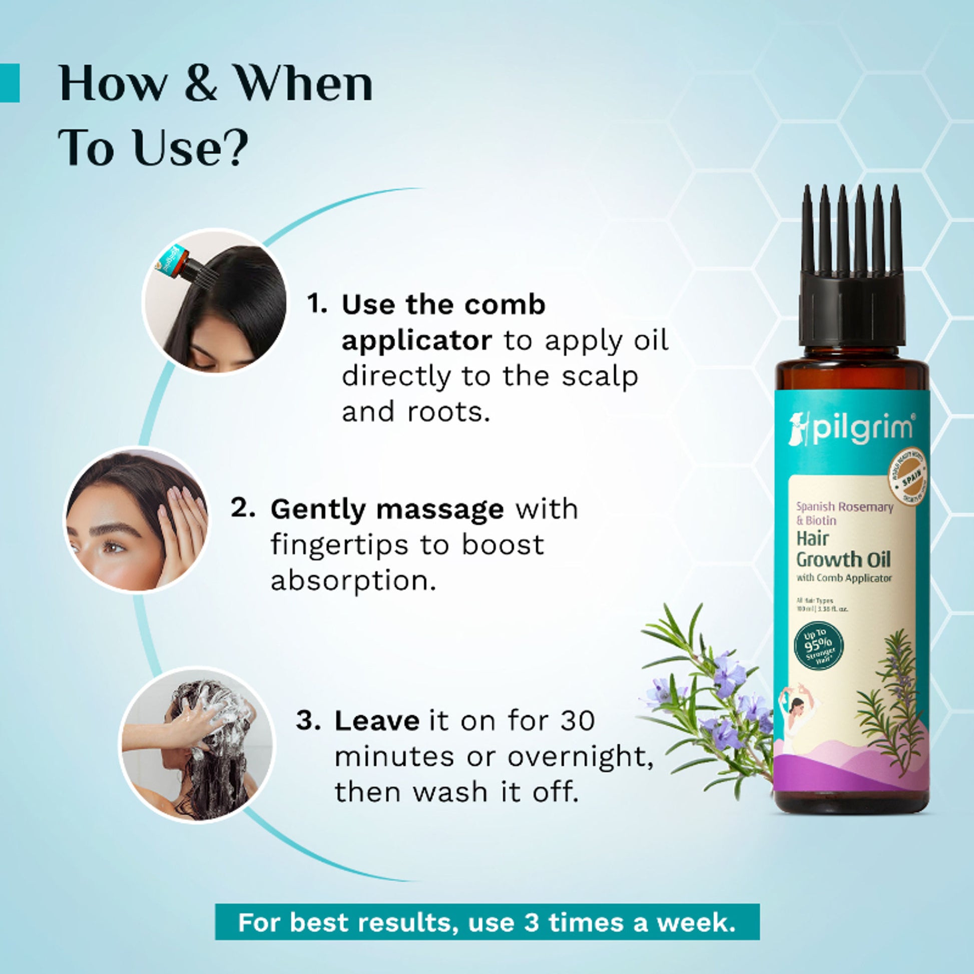 Pilgrim Spanish Rosemary & Biotin Hair GrowthOil Control Hairfall Thick Strong Hair with Applicator