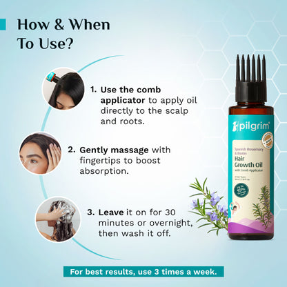 Pilgrim Spanish Rosemary & Biotin Hair GrowthOil Control Hairfall Thick Strong Hair with Applicator