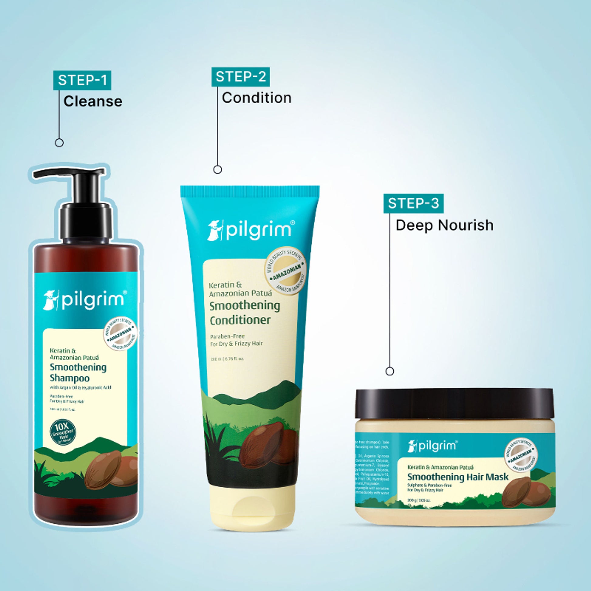 Pilgrim Keratin & Amazonian Patua 10X Smoothening Soften Shampoo For Dry & Frizzy Hair Paraben Free