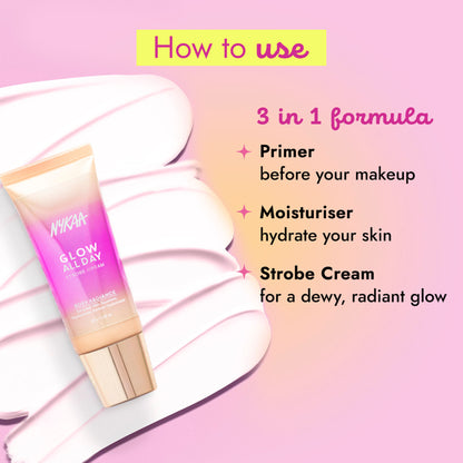 Nykaa Glow All Day Illuminating Strobe Cream + Moisturising Primer + Highlighter - Rosy Radiance