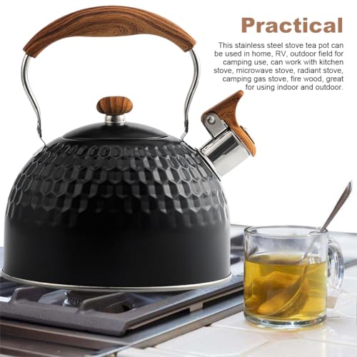 Supvox Whistle Kettle 2.5L Stainless Steel for Gas Stove, Black