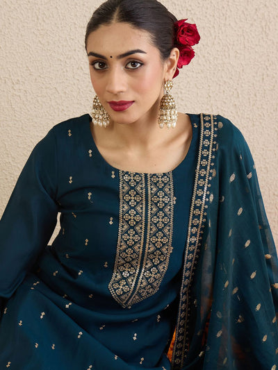 Dhiyona IE Women Solid Embroidered Kurta with Palazzo & Dupatta