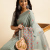 Dhiyona GR Women's CT Sea Green Cotton Linen Silk Embroidered Saree