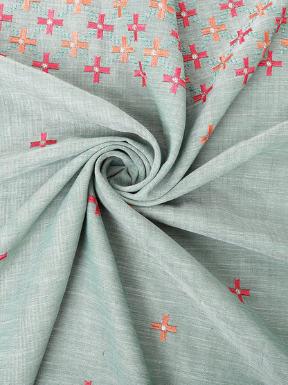 Dhiyona GR Women's CT Sea Green Cotton Linen Silk Embroidered Saree